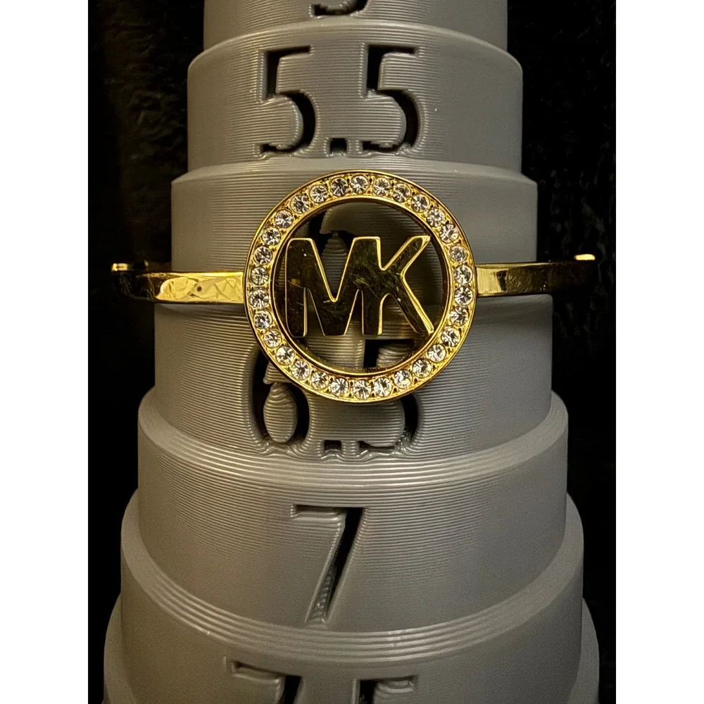 Michael Kors Gold Tone Pave MK Logo Hinge Bangle Bracelet
